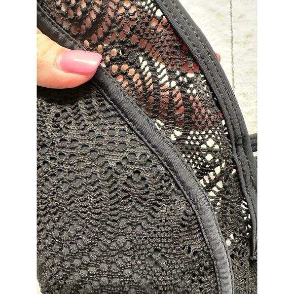 NWT Cabo Cali Black Crochet Lace One Piece Swimsuit L – Deep V & Open Back - Picture 3 of 11